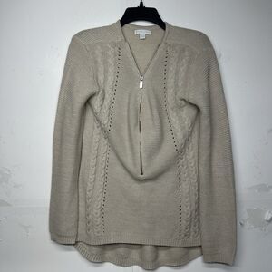 Women's Beige Zip Cable Knit Sweater Size S The New York Company Long Sleeve